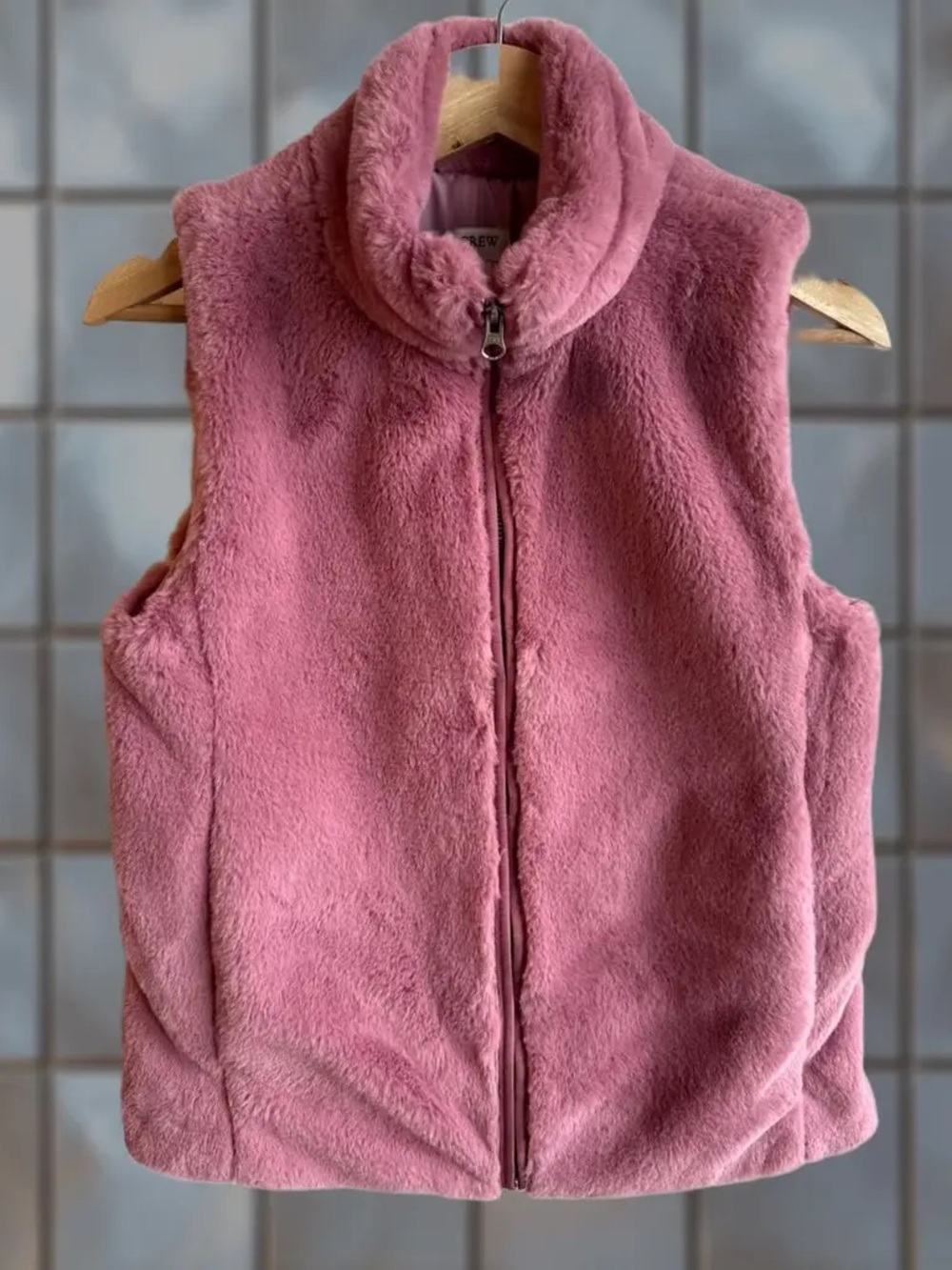 J. Crew Pink Faux-Fur Sleeveless Zip Vest